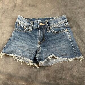 Old Navy Denim Shorts Girls Size 5 High-Rise‎ Adjustable Waist Frayed Hem Blue